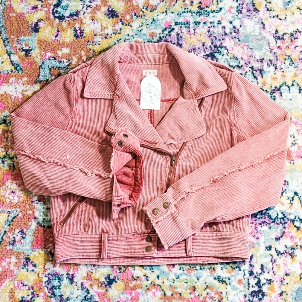 POL Pink Corduroy Cropped Bomber Utility Jacket - Picture 1 of 6